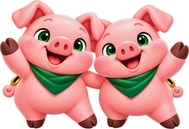 Two Piggy pigs waving